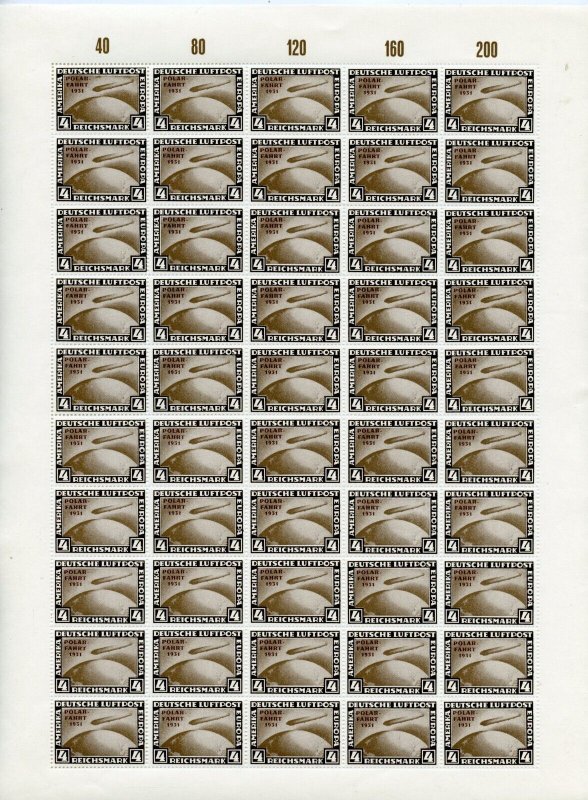 GERMANY ZEPPELINS POLAR FLIGHT FACSIMILES IN FULL SHEETS (50) MINT NH