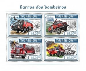 Mozambique - 2018 Fire Engines - 4 Stamp Sheet - MOZ18202a2
