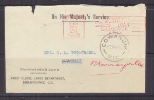 AUSTRALIA, 1940 OHMS cover, Lands Dept. Melbourne 2d. Paid to COWANGIE