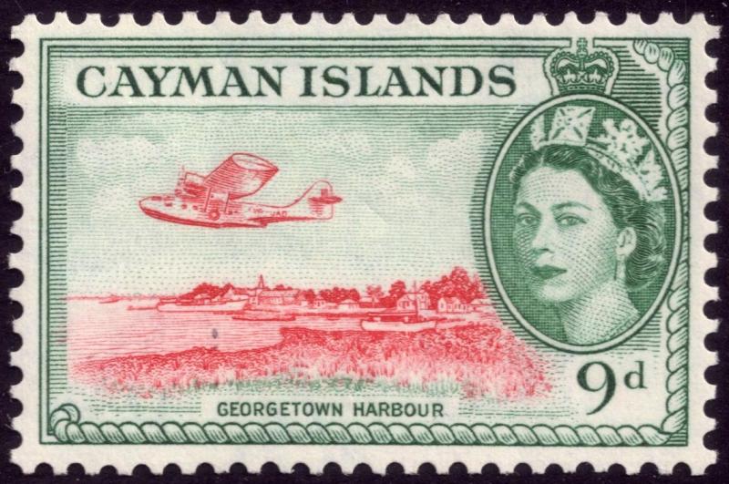 Cayman Islands 1954 9d Scarlet and Bluish Green SG 157 MH