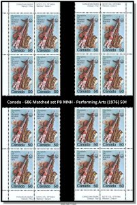 Canada - 686 Matched set PB MNH - Performing Arts (1976) 50¢ -  CV 65.00$