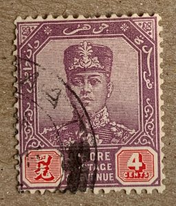 Malaya Johore 1921 4c violet Sultan Ibrahim, used. Scott 106, CV $0.25. SG 108