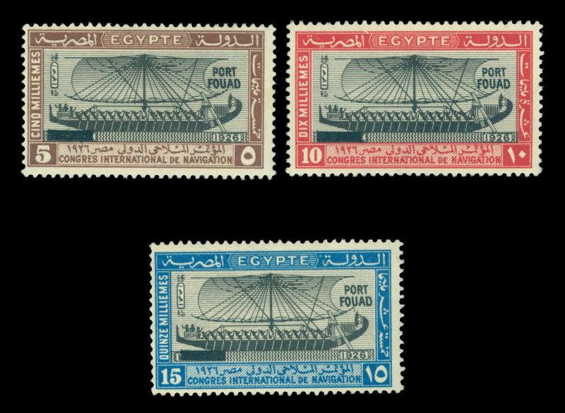 EGYPT 1926  Ship of Hatshepsut  PORT FOUAD  ovpt set  Scott # 121-123 mint MH