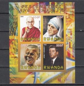 Rwanda, 2009 Cinderella issue. Peacemakers, IMPERF sheet. Kennedy, M. Teresa.