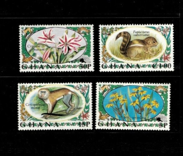 Ghana 1972 - Flowers, Animals - Set of 4 Stamps - Scott #450-3 - MNH