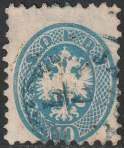 Lombardy Venetia 1864 Sc 23 used Jassy (Moldavia) blue cancel thins