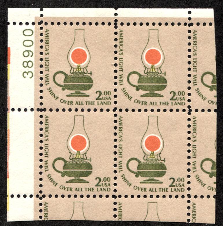 4 USA Postage $2 Stamps Block SC #1611 Kerosene Table Lamp MINT NH OG