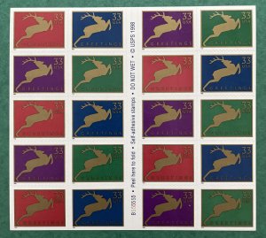 3360-3363(a) LEAPING DEER Convertible Booklet Pane of 20 US 33¢ Stamps MNH 1999