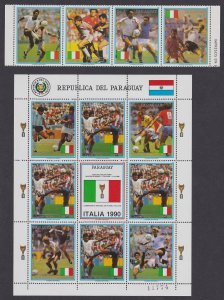 Paraguay World Cup Football Championship Italy strip of 4v+Sheetlet 1989 MNH