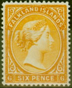 Falkland Islands 1891 6d Orange-Yellow SG33x Wmk Reversed V.F Very Lightly Mtd M