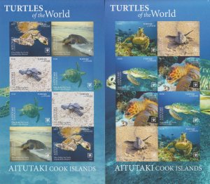 Aitutaki MNH Sc 708-09 sheet IMPERF  Mi Bk 1085-92B KB Value 400 Euro Turtles