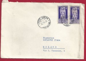 1938 A.O.I., Franked Letter 50 Cent. violet no. 24 (x2)