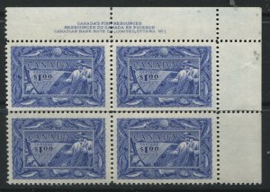 Canada 1951 $1 Fisheries Plate Block of 4 VF unmounted mint NH