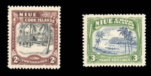 Niue #84-85 Cat$19.50+ (for hinged), 1945 2sh and 3sh, never hinged, pencil n...