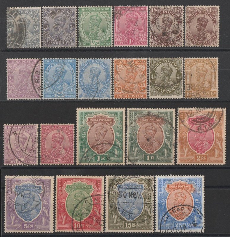 INDIA 1911 KGV set 3p-25R wmk single star, extra 3p & 1R shades.  