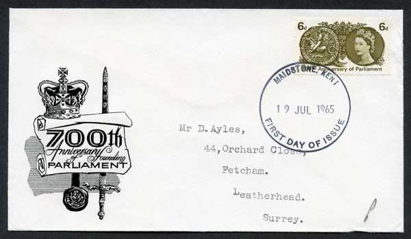 SG663p 1965 700th Parliament phosphor Illustrated First Day Cover