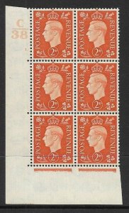 1937 2d Orange Dark colours C38 1 Dot perf 5(E/I) block 6 UNMOUNTED MINT/MNH