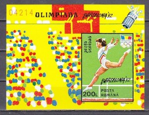 Romania, Scott cat. 3758. Barcelona Olympics, IMPERF s/sheet. Gymnastics Shown.