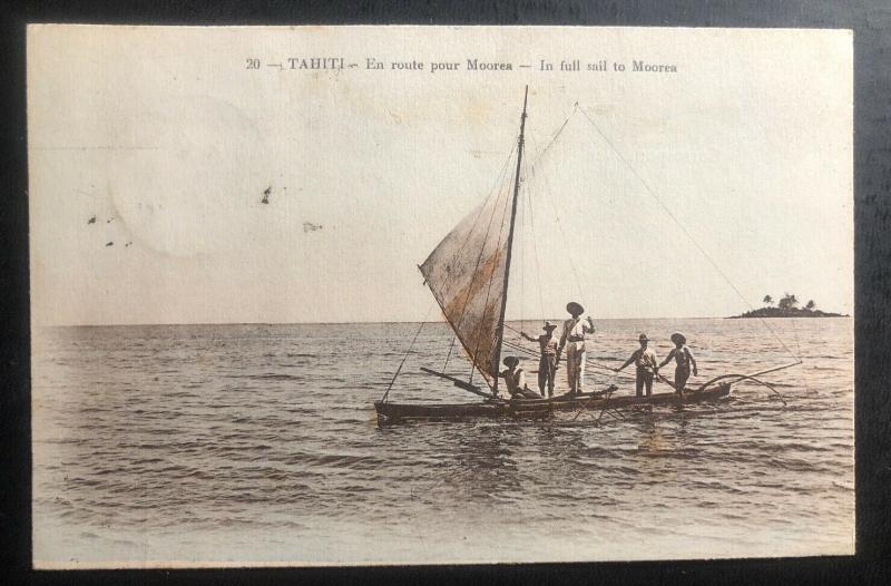 1936 Papeete Tahiti RPPC Postcard Cover To Boston MA USA In Full Sail To Moorea