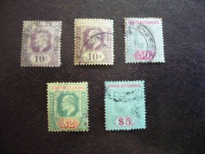 Stamps - Straits Settlements-Scott#115-116,121,126,129-Used Part Set of 5 Stamps