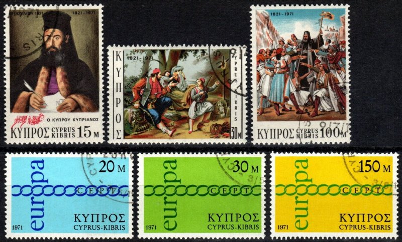 Cyprus #365-7, 368-70 F-VF Used  CV $4.25 (X2842)