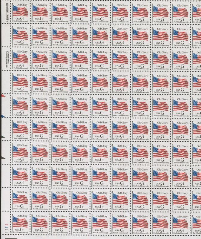 Full Sheet of 100 Old Glory American Flag UAS G US Stamps #2881 CV Price $350