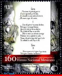 2900 MEXICO 2014 - 160 YEARS OF THE 1st INTERPRETATION OF NTL ANTHEM, MUSIC, MNH