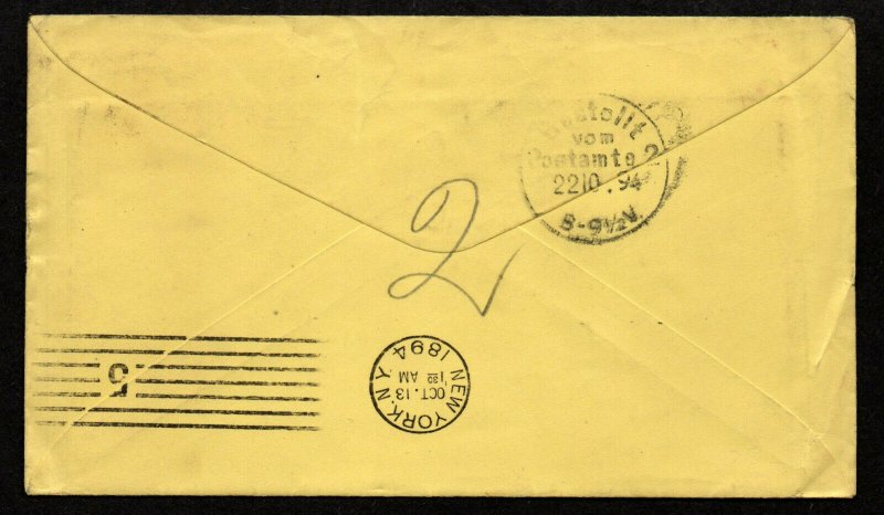 $US ADV. cover 1894 Hudson River Pulp+Paper Co. Saratoga NY Sc#223, Germany