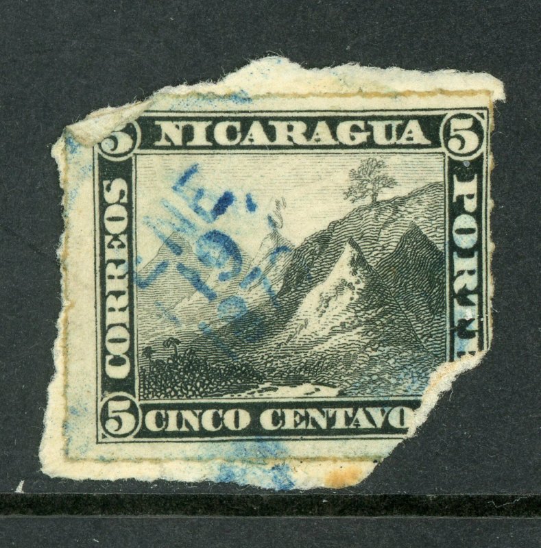 Nicaragua 1877  5¢ Black Momotombo Roulette VFU L333