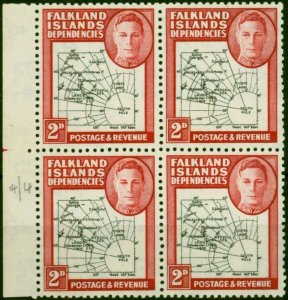 Falkland Island Dep 1946 2d Black & Carmine SGG2 Fine MNH Block of 4