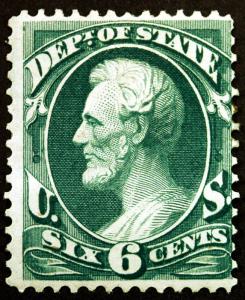 #O60 6c Green State Dept 1873 Official Mint Hinged Most Gum