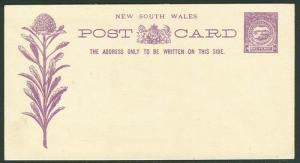 New South Wales 1890 VF unused One penny Post Card