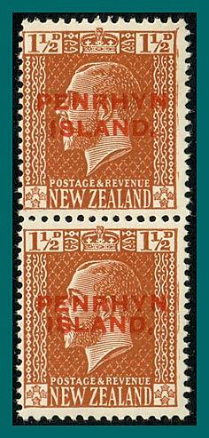 Penrhyn Island 1919 King George V, both Opts in pair, 1.5d MNH #19,SG30,SG30a