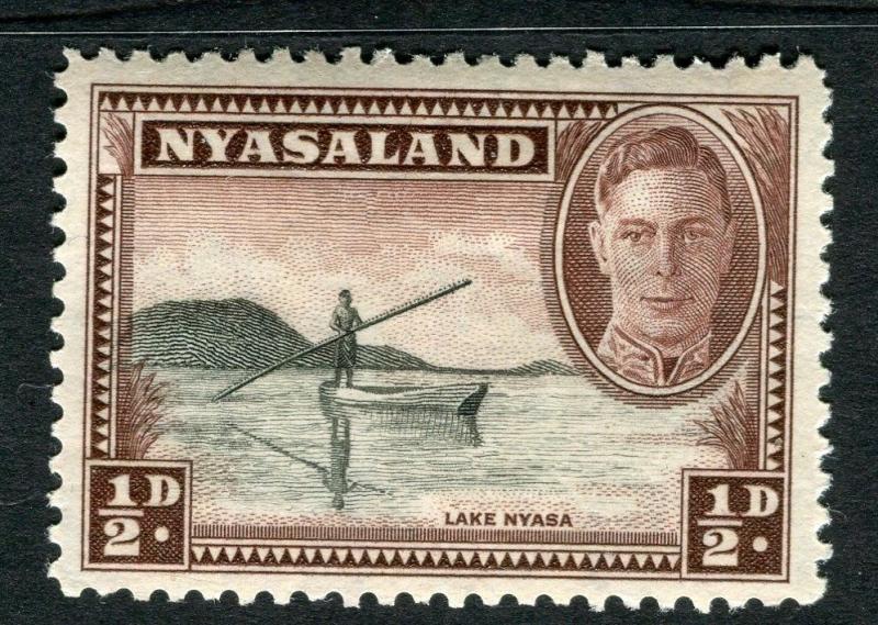 NYASALAND;  1945 early GVI issue fine Mint hinged 1/2d. value