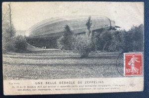 1917 France Real Picture Postcard Cover To Paris Zeppelin LZ 49 Debacle