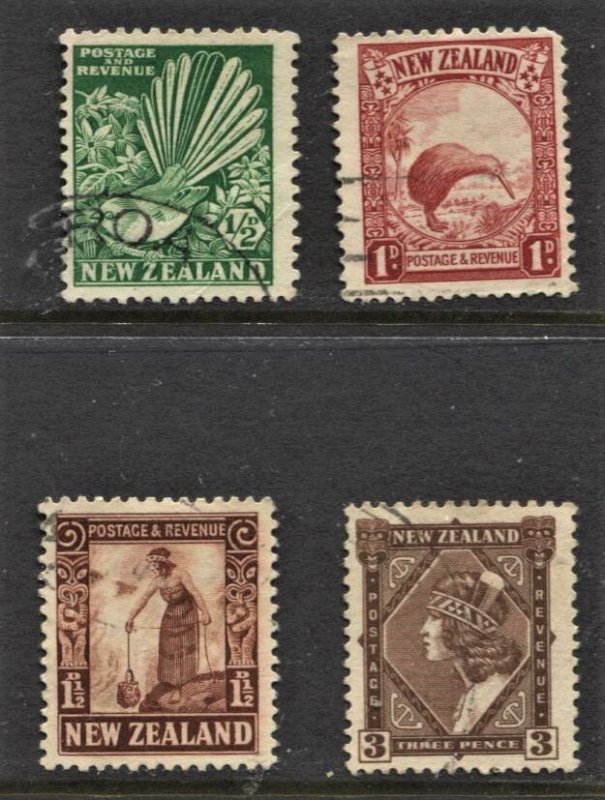 STAMP STATION PERTH New Zealand #185-187,190 FU Wmk.61 CV$35.00