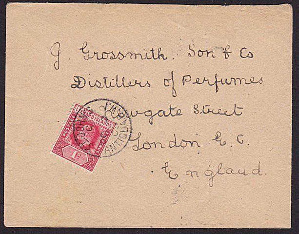 ANTIGUA 1909 EVII 1d LEEWARD IS on cover - St John's cds to London..........6587