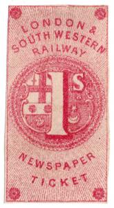 (I.B) London & South Western Railway : Newspaper Ticket 1/- (proof)