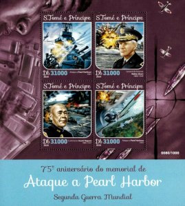 Sao Tome 2016 - Attack on Pearl Harbor, 75 Years, World War II - Sheet of 4 MNH