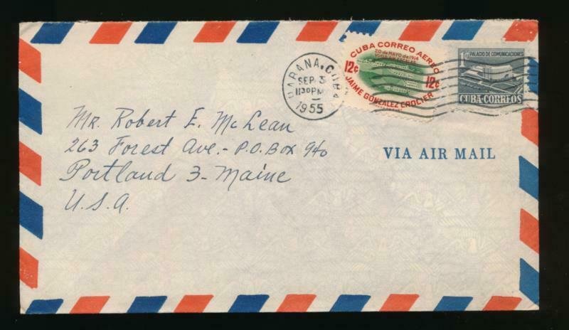 CUBA (US) 1955 AIR MAIL TO PORTLAND MAINE