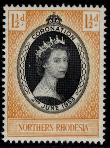 NORTHERN RHODESIA QEII SG60, 1½d black & yellow-orange, NH MINT.