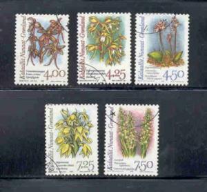 Greenland Sc 279-83 1995-6 Orchids stamp set used