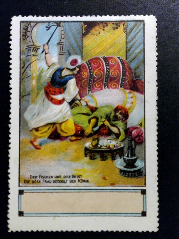 German Poster Stamp - 1001 Nights - Fisheman & Genie, Evil Woman