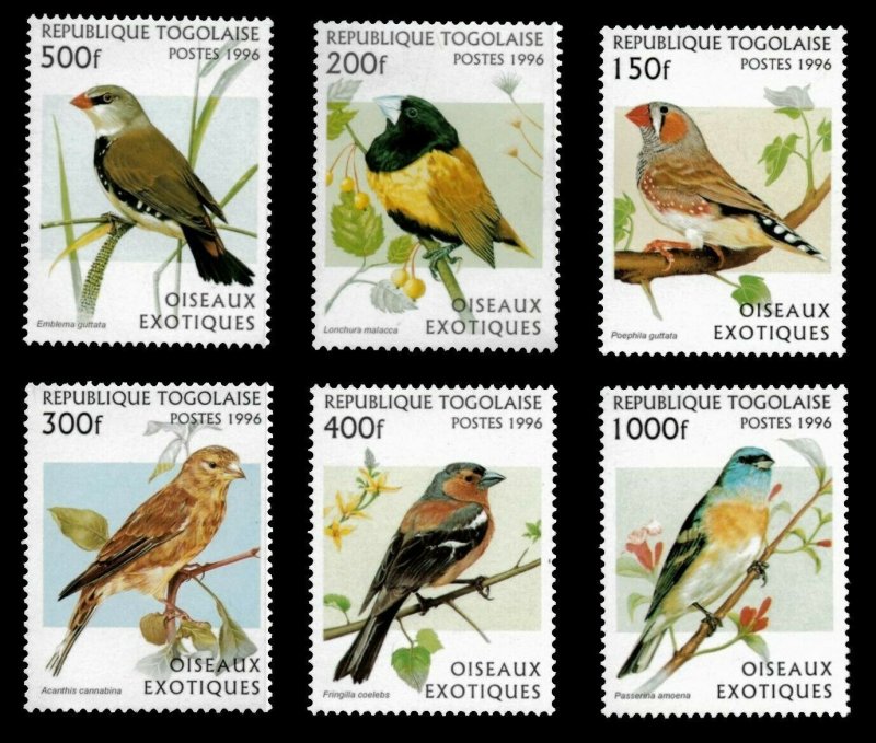 Togo 1996 - Exotic Birds - Set of 6 stamps - Scott 1784-9 - MNH