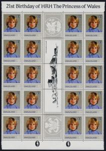 Swaziland 406-9 Gutter strips of 20 MNH Princess Diana 21st Birthday, Crest