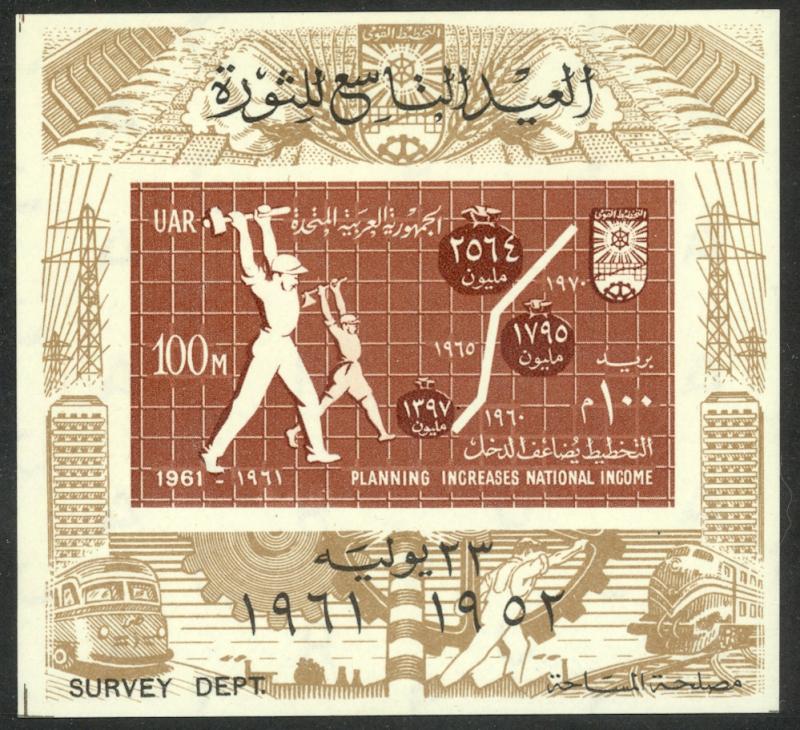 UAR EGYPT 1961 REVOLUTION Anniversary Souvenir Sheet Sc 528 MNH