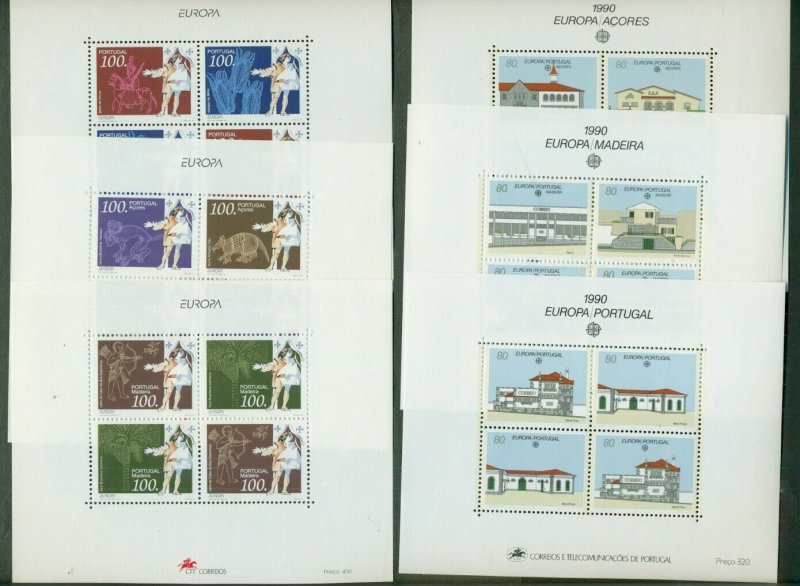 PORTUGAL AZORES MADEIRA, 1990 & 1994 Europa S/S, og, NH, 6 total, Scott $53.50