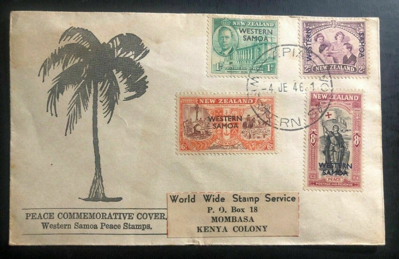 1946 Apia Western Samoa cover To Mombasa Kenya Peace Commemorative