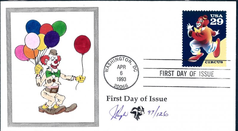 Beautiful Pugh Designed and Painted Circus Clown FDC -only 129 created...