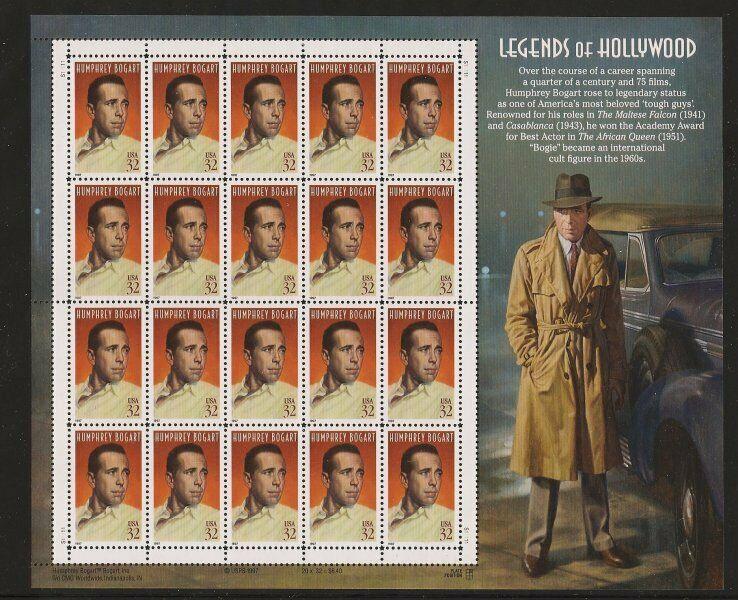 U.S. SCOTT #3152 - HUMPHREY BOGART  BOGIE  - LEGENDS OF HOLLYWOOD - MNH  SHEET